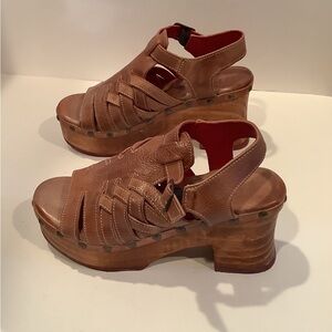NEW Bed Stu Brown Leather Rhonda Platform Heels Sandals Size 7.5 Block Shoes